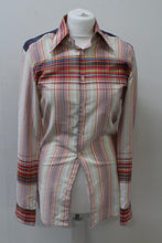 Load image into Gallery viewer, Ladies Pink & Red Collared Long Sleeve Button Up Striped Pattern Shirt XS