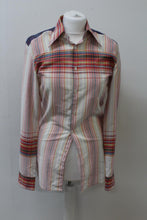 Load image into Gallery viewer, Ladies Pink & Red Collared Long Sleeve Button Up Striped Pattern Shirt XS