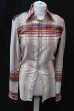 Load image into Gallery viewer, Ladies Pink & Red Collared Long Sleeve Button Up Striped Pattern Shirt XS
