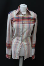 Load image into Gallery viewer, Ladies Pink & Red Collared Long Sleeve Button Up Striped Pattern Shirt XS