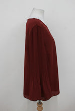 Load image into Gallery viewer, HOBBS Ladies Burgundy Crew Neck Bell 3/4 Sleeved Relaxed Juliana Top UK12 NEW