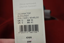 Load image into Gallery viewer, HOBBS Ladies Burgundy Crew Neck Bell 3/4 Sleeved Relaxed Juliana Top UK12 NEW