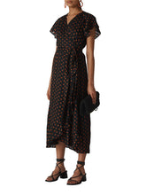 Load image into Gallery viewer, WHISTLES Ladies Scattered Leaf Wrap Dress Navy/Multi Cap Sleeve UK6 RRP159 NEW