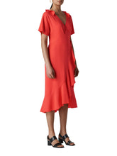 Load image into Gallery viewer, WHISTLES Abigail Frill Wrap Dress Short Sleeve Coral/Multi UK4 RRP159 BNWT