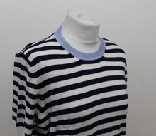 Load image into Gallery viewer, M&S Ladies Navy Blue & White Striped Knitted T Shirt UK16 RRP12.50 NEW
