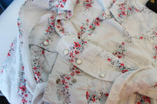 Load image into Gallery viewer, DKNY JEANS Ladies White Red Multi Floral Stripes Stud Button Shirt Blouse Size L
