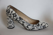 Load image into Gallery viewer, COACH Ladies Black & White Leather Snake-Print Block Heel Pumps Shoes UK6 EU39