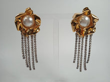 Load image into Gallery viewer, STERLING KING Ladies Gold-Tone Titania Pearl Crystal Fringe Earrings OS NEW