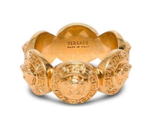 Load image into Gallery viewer, VERSACE Ladies Yellow Gold-Plated Medusa 6 Coin Statement Ring Size UK K NEW