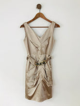 Load image into Gallery viewer, Nicole Miller Women's Satin V-Neck Sheath Dress | UK8 | Beige