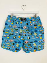Load image into Gallery viewer, Zeybra Men’s Fish Print Swim Shorts | S | Blue