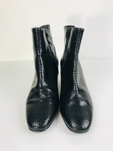 Load image into Gallery viewer, Russell & Bromley Women's Patent Leather Heeled Snakeskin Boots | 40 UK7 | Black
