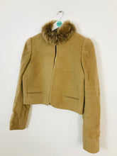 Load image into Gallery viewer, Jigsaw Women’s Cropped Wool Jacket with Faux Fur Collar | UK 14 | Brown