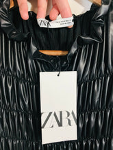 Load image into Gallery viewer, Zara Women's Faux Leather Pleated A-Line Dress NWT | M UK10-12 | Black