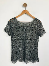 Load image into Gallery viewer, Dansk Smykkekunst Women's Floral Crochet T-Shirt | M UK10-12 | Black