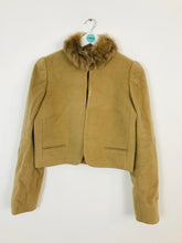 Load image into Gallery viewer, Jigsaw Women’s Cropped Wool Jacket with Faux Fur Collar | UK 14 | Brown