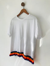 Load image into Gallery viewer, Zara Women’s Rainbow Knit Frill Hem T-Shirt | M UK10-12 | White