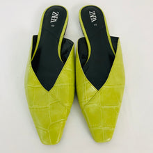 Load image into Gallery viewer, Zara Womens Leather Slider Sandals | EU40 UK7 | Lime Green