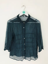 Load image into Gallery viewer, FARHI Women’s Sheer Polka Dot Blouse Shirt | UK10 | Navy Blue