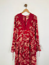 Load image into Gallery viewer, Dark Pink Women's Floral Ruffle Maxi Dress | UK10 | Pink