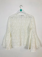 Load image into Gallery viewer, Zara Women’s Floral Lace Flare Sleeve Top Blouse | M | White