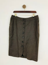 Load image into Gallery viewer, Jaeger Women’s Wool Button Up Skirt | UK14 | Brown