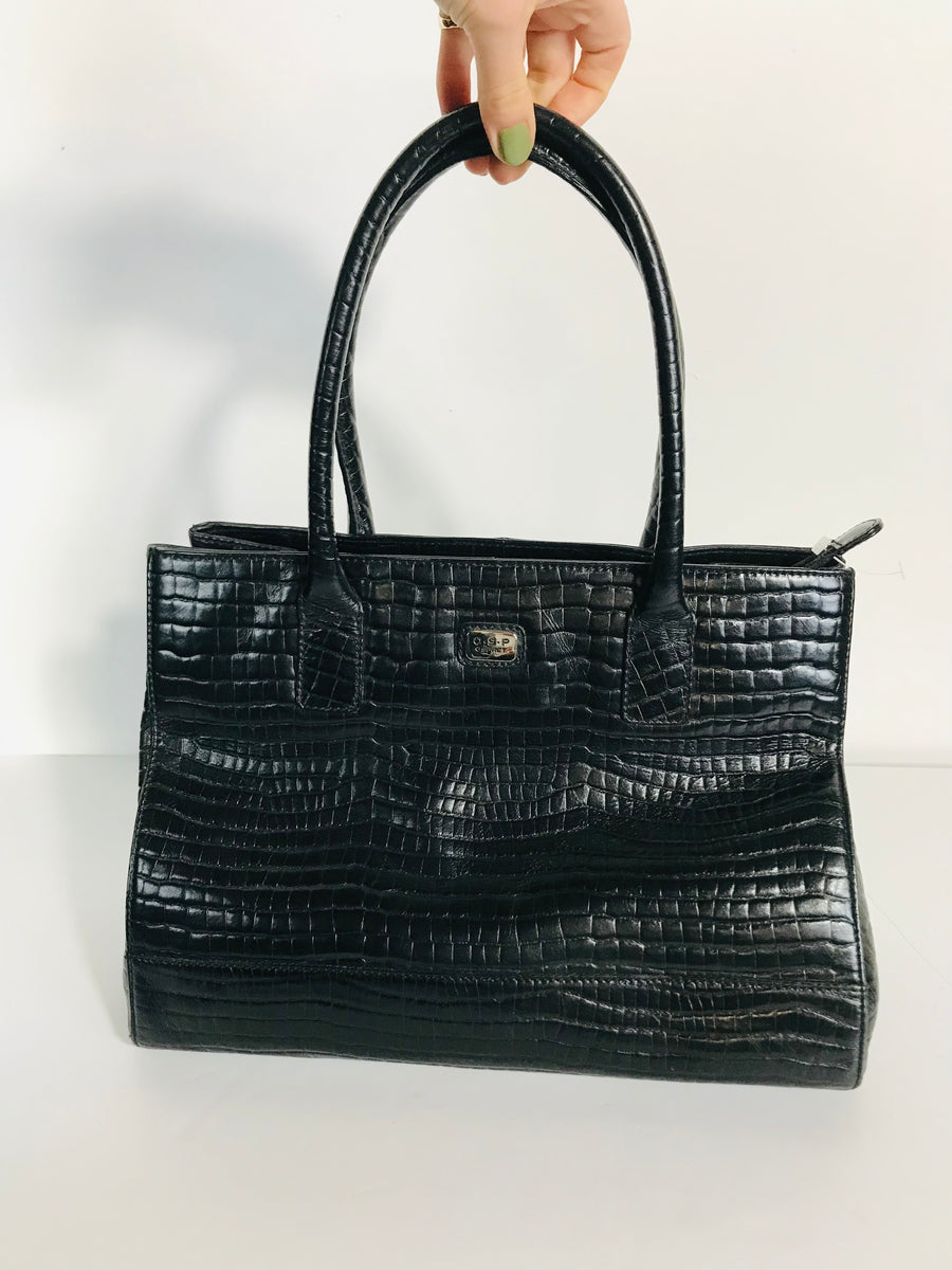 osprey black mock croc tote bag Osprey Women's Leather Croc Shoulder Bag | M UK10-12