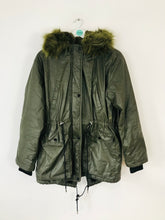Load image into Gallery viewer, Whistles Women’s Waxy Faux Fur Hooded Parka Coat | M UK10-12 | Khaki Green
