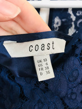 Load image into Gallery viewer, Coast Women’s Silk Sleeveless Lace A-Line Skater Dress | UK10 | Navy Blue
