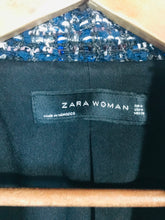 Load image into Gallery viewer, Zara Women's Check Tweed Blazer Jacket | M UK10-12 | Blue