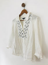 Load image into Gallery viewer, Jaeger Women's Linen Embroidered Button-Up Shirt | UK14 | White