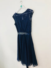 Load image into Gallery viewer, Coast Women’s Silk Sleeveless Lace A-Line Skater Dress | UK10 | Navy Blue
