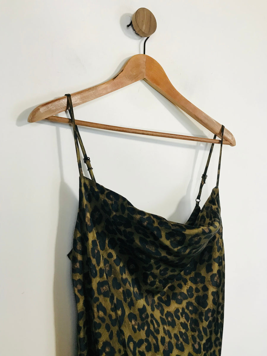 Zara Women's Leopard Print Midi Dress S UK8 Green