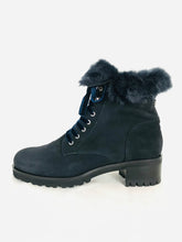 Load image into Gallery viewer, Russell & Bromley Women’s Leather Fur Combat Boots | 39.5 UK6.5 | Navy Blue