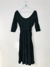 Load image into Gallery viewer, Zara Women’s Scoop Neck Flared Midi Belt Dress | L | Black