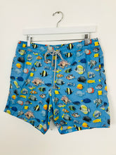 Load image into Gallery viewer, Zeybra Men’s Fish Print Swim Shorts | S | Blue