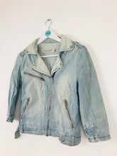 Load image into Gallery viewer, Zara Womens Premium Denim Biker Jacket | M | Washed Blue