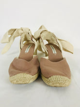 Load image into Gallery viewer, Zara Women’s Wedge Heeled Espadrille Tie Bow Sandals | 38 UK5 | Pink