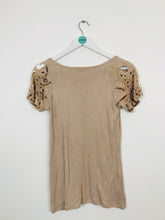 Load image into Gallery viewer, Reiss Women’s Embroidered Short Sleeve T-Shirt Top | XS | Beige