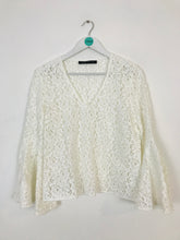 Load image into Gallery viewer, Zara Women’s Floral Lace Flare Sleeve Top Blouse | M | White