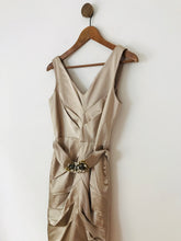 Load image into Gallery viewer, Nicole Miller Women's Satin V-Neck Sheath Dress | UK8 | Beige