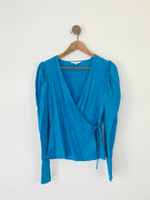 Load image into Gallery viewer, & Other Stories Women’s Puff Sleeve Wrap Blouse | UK8 | Blue
