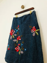 Load image into Gallery viewer, Boden Women's Floral Embroidered Denim A-Line Skirt | UK14 | Blue