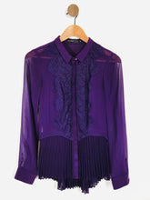 Load image into Gallery viewer, Karen Millen Women's Silk Lace Pleated Blouse | UK8 | Purple