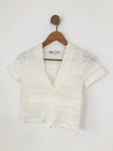 Load image into Gallery viewer, Zara Women’s V Neck Crochet Cropped Top | S UK8 | White