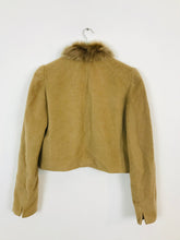 Load image into Gallery viewer, Jigsaw Women’s Cropped Wool Jacket with Faux Fur Collar | UK 14 | Brown