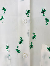 Load image into Gallery viewer, Club Monaco Women's Silk Frog Print Button-Up Shirt | S UK8 | White