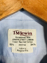 Load image into Gallery viewer, T M Lewin Men's Cotton Button-Up Shirt | 15.5 34 | Blue