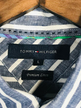 Load image into Gallery viewer, Tommy Hilfiger Men's Linen Striped Button-Up Shirt | L | Blue