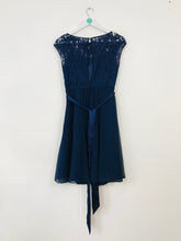 Load image into Gallery viewer, Coast Women’s Silk Sleeveless Lace A-Line Skater Dress | UK10 | Navy Blue